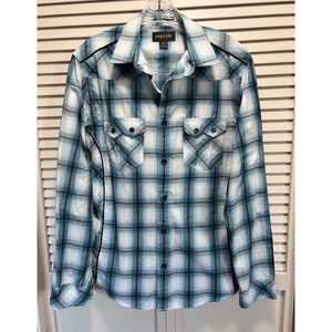 Helix Athletic Fit Plaid Long Sleeve Button Up Shirt Size M Blue/ Black Snap